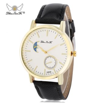 ZhouLianFa G806 Female Quartz Decorative Watch Sub-Dial Moon Pattern Leather Band Wristwatch(Color:BLACK) - intl  
