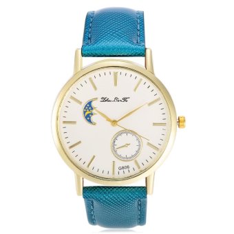 ZhouLianFa G806 Female Quartz Decorative Watch Sub-Dial Moon Pattern Leather Band Wristwatch(Color:BLUE) - intl  
