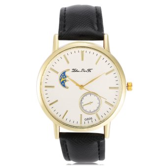 ZhouLianFa G806 Female Quartz Watch Decorative Sub-dial Moon Pattern Leather Band Wristwatch (Black) - intl  