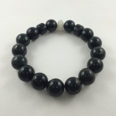 A-KHA Gelang Kesehatan Black Jade 12mm Plus Acc 2 Bambu Hitam 1 Ring Putih, 100% Batu Alam