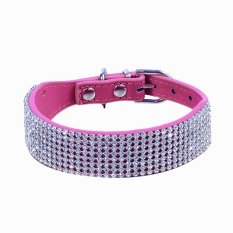 Adjustable Bling Diamante Rhinestone Crystal timangan kesayangan Puppy Kucing anjing, orang dog Collar PU Kulit ikat pinggang bola sepak bola leather (Intl)