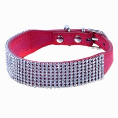 Adjustable Bling Diamante Rhinestone Crystal timangan kesayangan Puppy Kucing anjing, orang dog Collar PU Kulit ikat pinggang bola sepak bola leather (Intl)