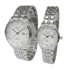 Alexandre Christie 8472LMDBSSSL Classic Steel Couple Series- Silver