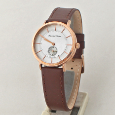 Alexandre Christie 8493LS - Jam Tangan Wanita - Rose Gold Strap Kulit Coklat