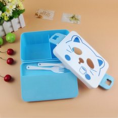 Allwin Cat Face Plastic Salad Kids Students Lunch Box Food Storage with Fork Spoon Pink