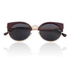 Allwin Unisex Men Women Girl Fashion Vintage Cat Eye Sunglasses Round Semi Rimless (Red and Gold)