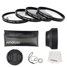 Andoer 55mm Close-up Macro Lens Filter Set(+ 1 +2 +4 +10) with Lens Accessories(Lens Pouch/Collapsible Lens Hood/Lens Cap/Lens Cap Holder/Cleaning Cloth) - Intl