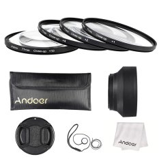 Andoer 77mm Close-up Macro Lens Filter Set(+ 1 +2 +4 +10) with Lens Accessories(Lens Pouch/Collapsible Lens Hood/Lens Cap/Lens Cap Holder/Cleaning Cloth) - Intl