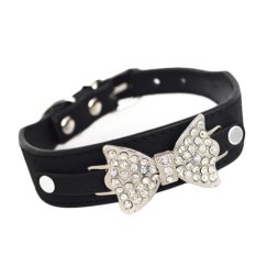 anjing, orang dog Collar Bling Crystal Bow Kulit ikat pinggang bola sepak bola leather timangan kesayangan Collar Puppy Choker Kucing Necklace S M L (Intl)