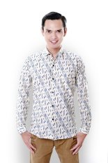 Balin Batik Slim Fit Pria Cream Biru Lengan Panjang