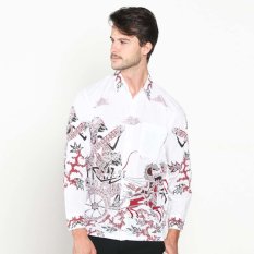 Batik Distro K7906 Kemeja Pria Motif Wayang Panjang - Putih