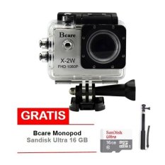 Bcare Action Camera B-Cam X-2 Wifi - 12 MP Full HD 1080P - Silver + Gratis Sandisk 16GB Class 10 + Monopod