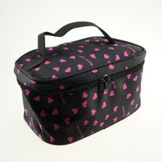 Best Cosmetic Bag Pouch Segiempat Organizer Pouch Tas Alat Kosmetik Make Up - Hitam Love Pink