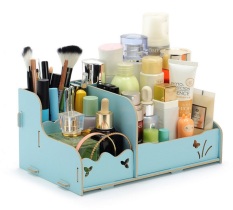 BEST Rak Kayu 25 DIY kosmetik /Stationary/ Alat Tulis Desktop Organizer Storage Box - Biru