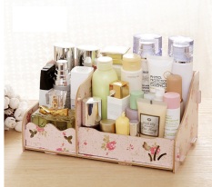 BEST Rak Kayu 25 DIY kosmetik /Stationary/ Alat Tulis Desktop Organizer Storage Box - Pink Camellia