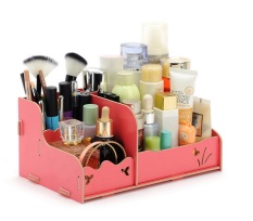 BEST Rak Kayu 25 DIY kosmetik /Stationary/ Alat Tulis Desktop Organizer Storage Box - Pink Fanta