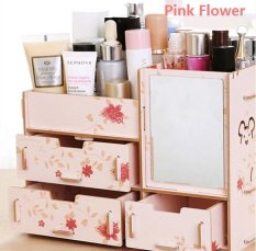 Best Rak Kayu kosmetik 057 CERMIN BEAR Cosmetic Storage Stationary Organizer - Pink Flower