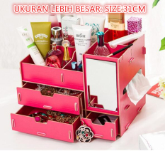 Best Rak Kayu kosmetik 058 CERMIN+TISSUE Cosmetic Storage Stationary Organizer - Pink Fanta