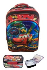 BGC 5 Dimensi Gambar Rubah Rubah Disney Cars Lightning McQueen Speeds 4 Kantung Timbul IMPORT Tas Ransel Anak Sekolah SD + Lunch Bag Aluminium Tahan Panas