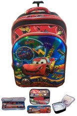 BGC 5 Dimensi Gambar Rubah Rubah Disney Cars Lightning McQueen Speeds 4 Kantung Timbul IMPORT Tas Troley Anak Sekolah SD + Lunch Bag Aluminium Tahan Panas + Kotak Pensil Alat Tulis