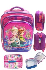 BGC 5 Dimensi Gambar Rubah Rubah Disney Frozen Fever 4 Kantung Timbul IMPORT Tas Ransel Anak Sekolah SD + Lunch Bag Aluminium Tahan Panas - Purple Flower