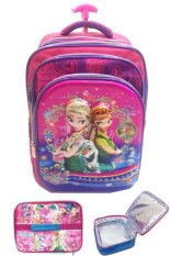 BGC 5 Dimensi Gambar Rubah Rubah Disney Frozen Fever 4 Kantung Timbul IMPORT Tas Troley Anak Sekolah SD + Lunch Bag Aluminium Tahan Panas - Purple Flower