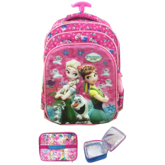 BGC 5 Dimensi Gambar Rubah Rubah Frozen Fever 3 Kantung Tas Troley Anak SD IMPORT + Lunch Bag Aluminium Tahan Panas - Full Motif Elsa