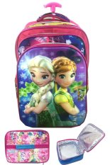 BGC 5 Dimensi Gambar Rubah Rubah Frozen Fever 4 Kantung Timbul IMPORT Tas Troley Anak Sekolah SD + Lunch Bag Aluminium Tahan Panas - Motif Purple Daun