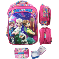 BGC 5 Dimensi Gambar Rubah Rubah Frozen Fever Elsa Anna Olaf Kristoff 4 Kantung Tas Ransel Anak SD IMPORT + Lunch Bag Aluminium Tahan Panas - Full Motif Love