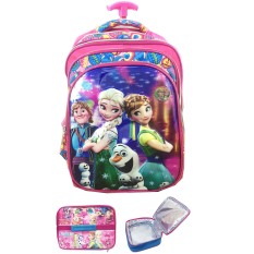 BGC 5 Dimensi Gambar Rubah Rubah Frozen Fever Elsa Anna Olaf Kristoff 4 Kantung Tas Troley Anak SD IMPORT + Lunch Bag ALuminium Tahan Panas - Full Motif Love