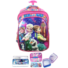 BGC 5 Dimensi Gambar Rubah Rubah Frozen Fever Elsa Anna Olaf Kristoff 4 Kantung Tas Troley Anak SD IMPORT + Lunch Bag Aluminium Tahan Panas + Kotak Pensil Alat Tulis - Full Motif Love