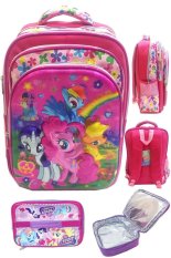 BGC 5 Dimensi Gambar Rubah Rubah My Little Pony 4 Kantung Timbul IMPORT Tas Ransel Anak Sekolah SD + Lunch Bag Aluminium Tahan Panas - Flower Motif