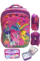 BGC 5 Dimensi Gambar Rubah Rubah My Little Pony 4 Kantung Timbul IMPORT Tas Ransel Anak Sekolah SD Lunch bag Aluminium Tahan Panas - Purple Flower