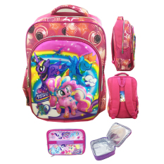 BGC 5 Dimensi Gambar Rubah Rubah My Little Pony Pinkie Pie Tas Ransel Anak SD IMPORT + Lunch Bag Aluminium Tahan Panas - Full Motif Rainbow Star