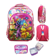 BGC 5 Dimensi Gambar Rubah Rubah My Little Pony Tas Ransel Anak SD IMPORT + Lunch Bag Aluminium Tahan Panas - Full Motif Rainbow Star