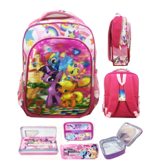 BGC 5 Dimensi Gambar Rubah Rubah My Little Pony Tas Ransel Anak SD IMPORT + Lunch Bag Aluminium Tahan Panas + Kotak Pensil Alat Tulis - Full Motif Rainbow Star