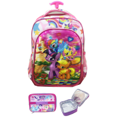 BGC 5 Dimensi Gambar Rubah Rubah My Little Pony Tas Troley Anak SD IMPORT + Lunch Bag Aluminium Tahan Panas - Full Motif Rainbow Star