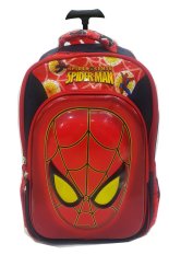 BGC 6 Dimensi Lapisan Anti Gores Marvel Spiderman Muka Timbul 3 Kantung Import Hard Cover Tas Troley Anak Sekolah SD - Black Red
