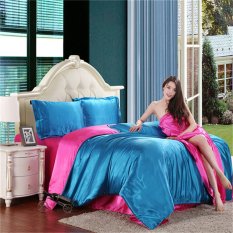 blue with rose color bedding set jacquard silk cotton series king queen size 4pcs duvet quilt bedlinen covers bedclothes luxury bedsheet bedclothes (Intl)
