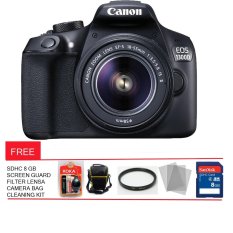 Canon EOS 1300D Kit EF-S 18-55 IS II - 18MP - Hitam + Gratis Memory Card + Screen Guard + Tas Kamera + Filter + Cleaning Kit