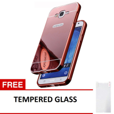 Case Bumper Chrome with Backcase Mirror untuk Samsung Galaxy J1-ACE - Rose Gold + Gratis Tempered Glass