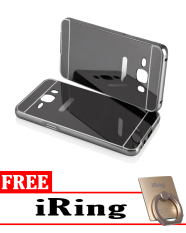 Case for Samsung Galaxy J1 Ace Aluminium Bumper With Mirror Backdoor Slide - Black + Free iRing