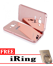 Case for Samsung Galaxy J1 Ace Aluminium Bumper With Mirror Backdoor Slide - Rose Gold + Free iRing
