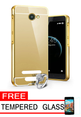 Case Metal for Smartfren Andromax A Aluminium Bumper With Mirror Backdoor Slide - Gold + Free Tempered Glass