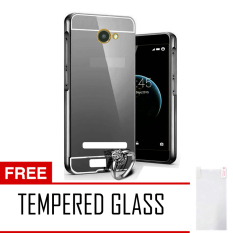 Case Smartfren Andromax A Bumper Mirror Slide - Hitam + Tempered Glass