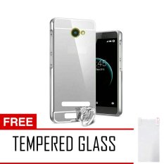 Case Smartfren Andromax A Bumper Mirror Slide - Silver + Tempered Glass