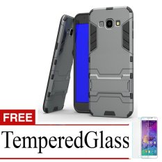 Case untuk Samsung Galaxy J7 Kick Stand Series + Gratis Tempered Glass - Abu - abu