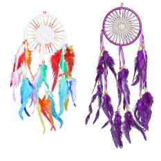 Circle Sunflower Shape Dream Catcher Feathers Wall Hanging Decoration (Purple) (Intl)