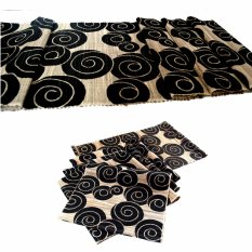 Decoku Black Spiral Bundling - 1 Taplak Meja 125cm + 6 Alas Makan