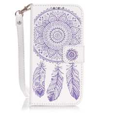 Dream Catcher with Magnetic Closure and Lanyard PU Leather Case for Apple iPhone 7 (White + Purple) - Intl